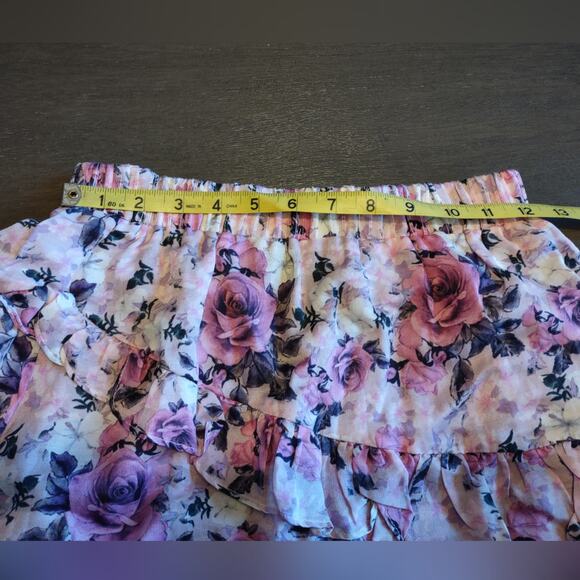 LoveShackFancy Emma Ruffle Mini Skirt Purple Floral Silk Blend Size Small - Picture 7 of 13